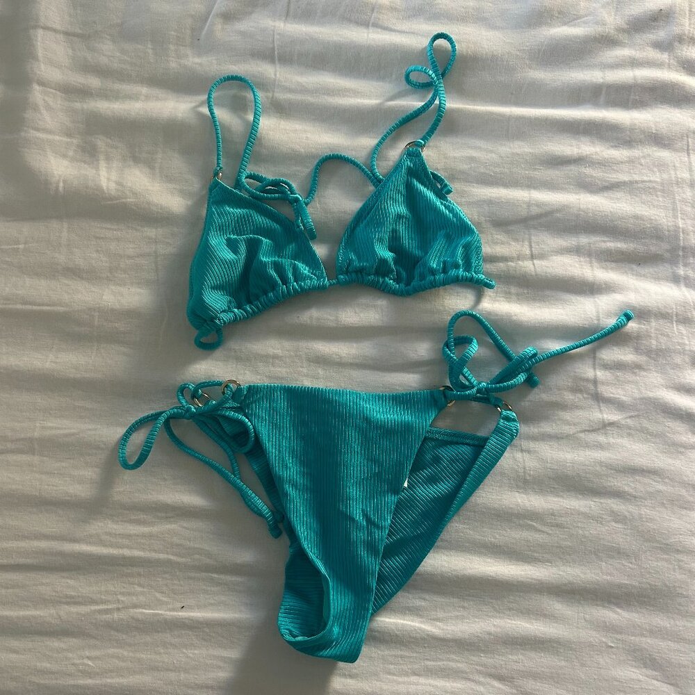 Aerie Shine Rib Teal Bikini